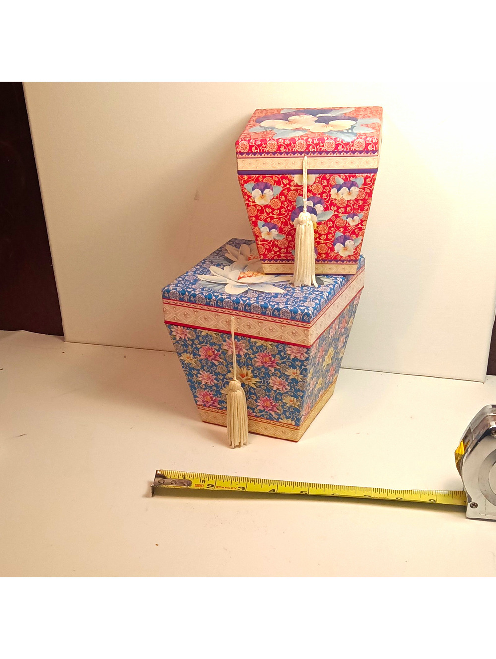 Vintage Punch Studio Asian Floral Nesting Keepsake Boxes Set of 2 With Tassels